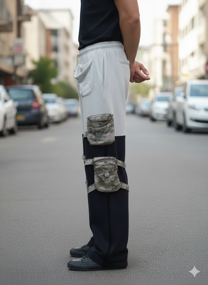 "MLNL Men's Dual-Tone Cargo Joggers | Black & Grey Streetwear Pants"