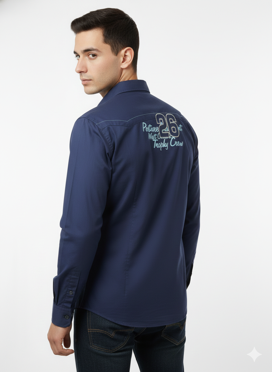 Authentic Vintage College Trophy "Naval Legend" Navy Blue Embroidered Shirt