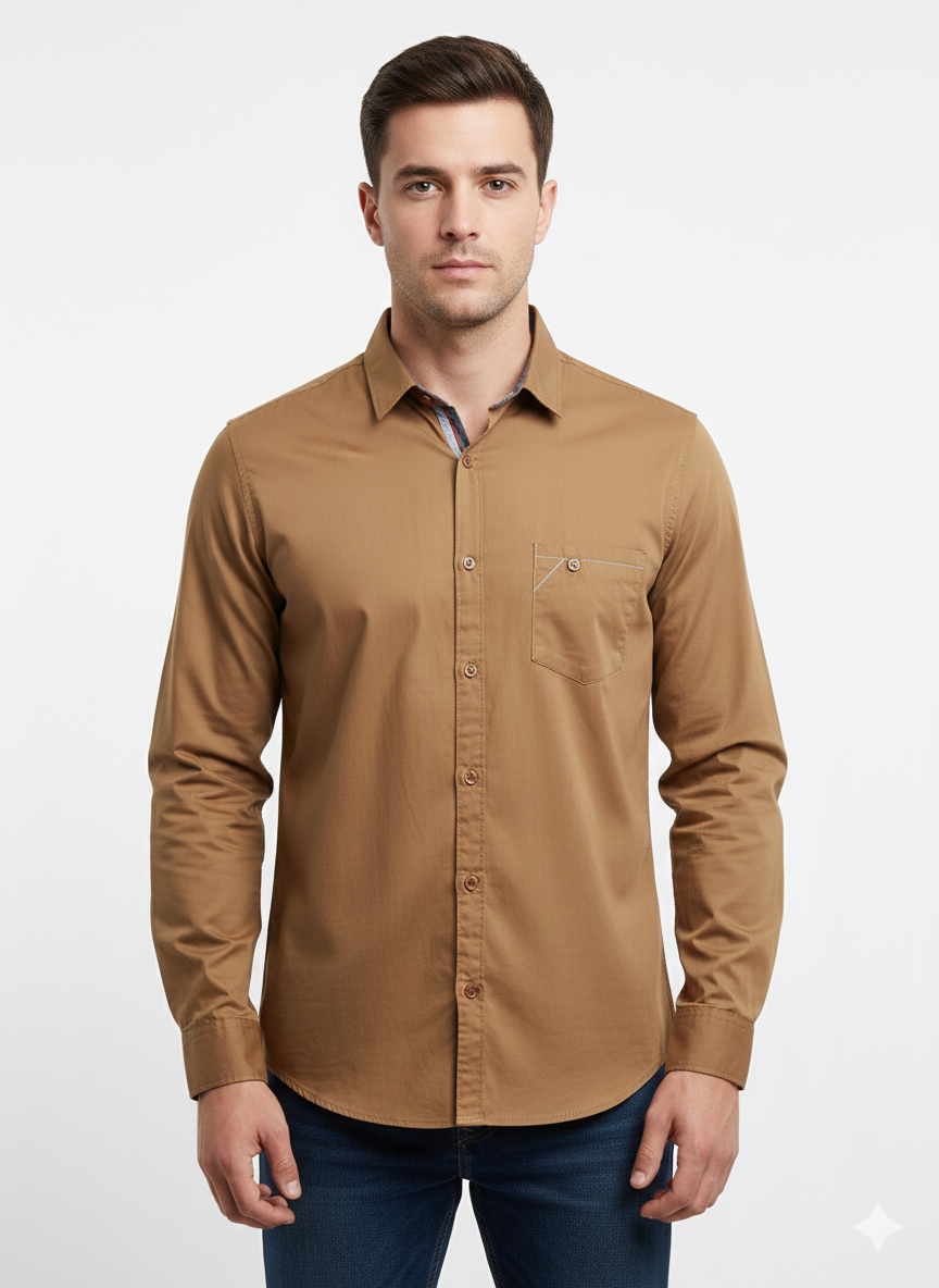 Authentic Vintage AX Collection "Earth Tone" Mustard Brown Casual Cotton Shirt