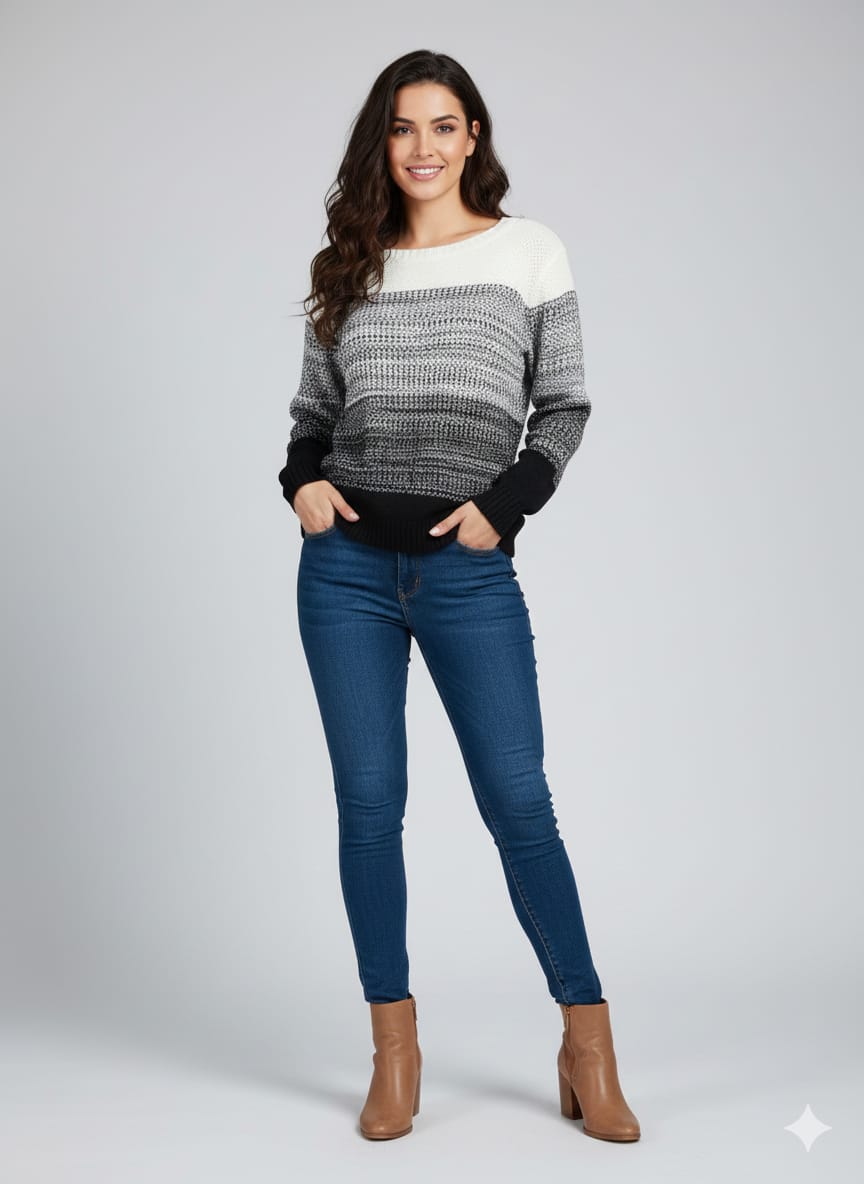 KOBANUL™ Signature Ombre Knit Sweater – Monochrome Vintage Edition