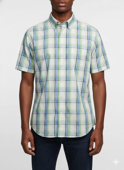 Authentic Vintage GAP "Summer Heritage" Blue & Green Plaid Check Short Sleeve Shirt