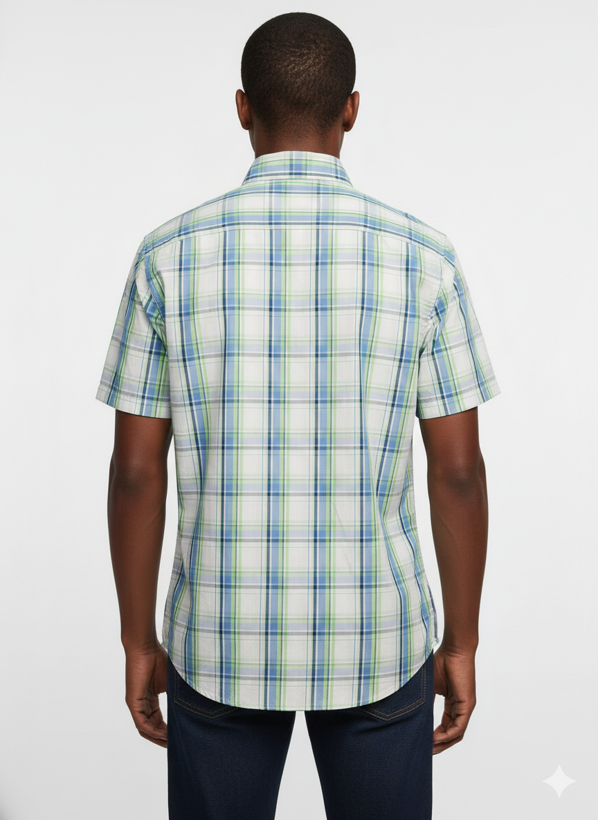 Authentic Vintage GAP "Summer Heritage" Blue & Green Plaid Check Short Sleeve Shirt