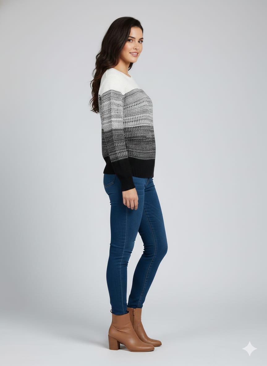 KOBANUL™ Signature Ombre Knit Sweater – Monochrome Vintage Edition