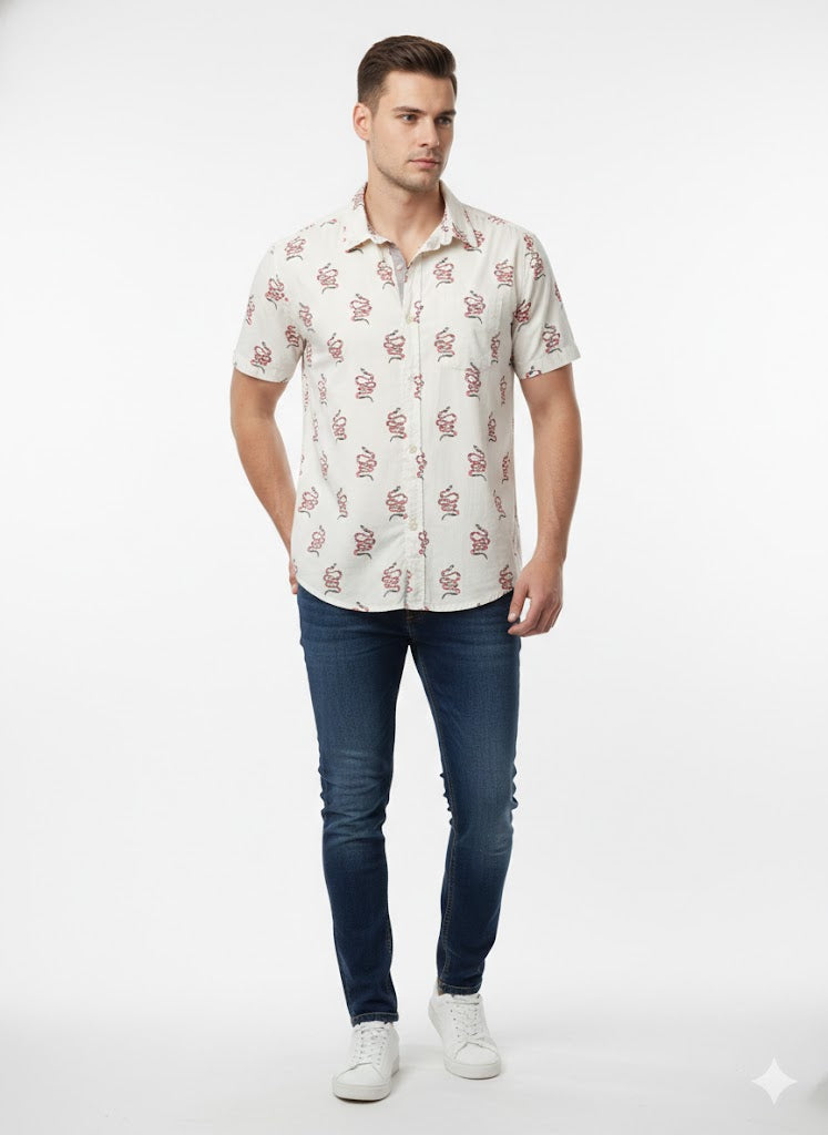 Authentic Vintage Creative Destruction "Desert Serpent" Red Snake Print Casual Shirt