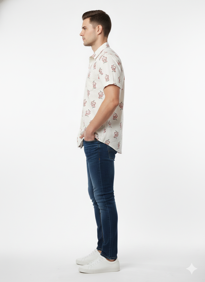 Authentic Vintage Creative Destruction "Desert Serpent" Red Snake Print Casual Shirt