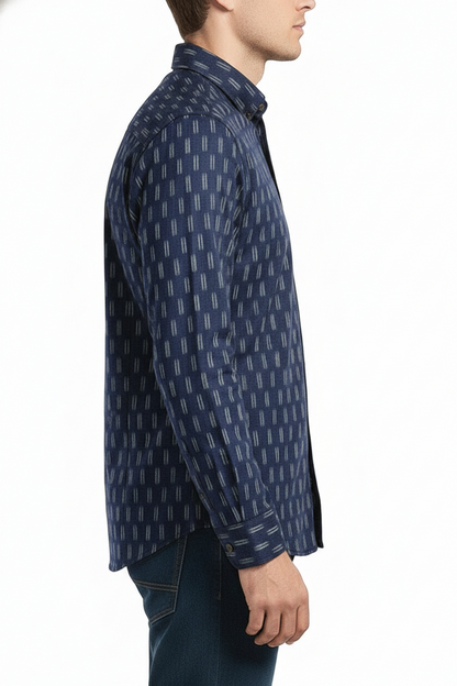 Authentic Vintage 21 Men "Azure Tribal" Geometric Ikat Print Cotton Shirt