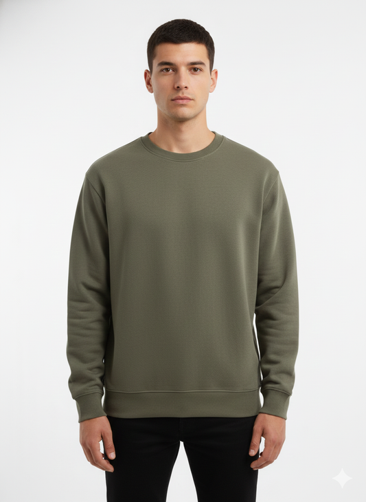 Real Man Premium Cotton Fleece Sweatshirt™  – Olive Green🌪️ | Ultra-Stretch & Minimalist No-String Design