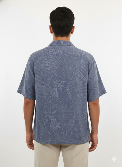 Authentic Vintage Jamaica Jaxx "Authentic Island Style" Embossed Silk-Blend Blue Shirt