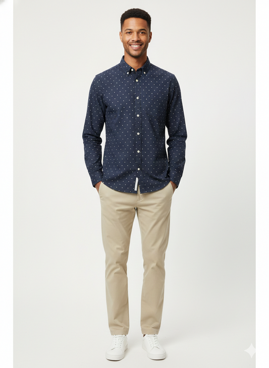 Authentic Vintage Goodfellow & Co "Midnight Speckle" Navy Polka Dot Casual Shirt