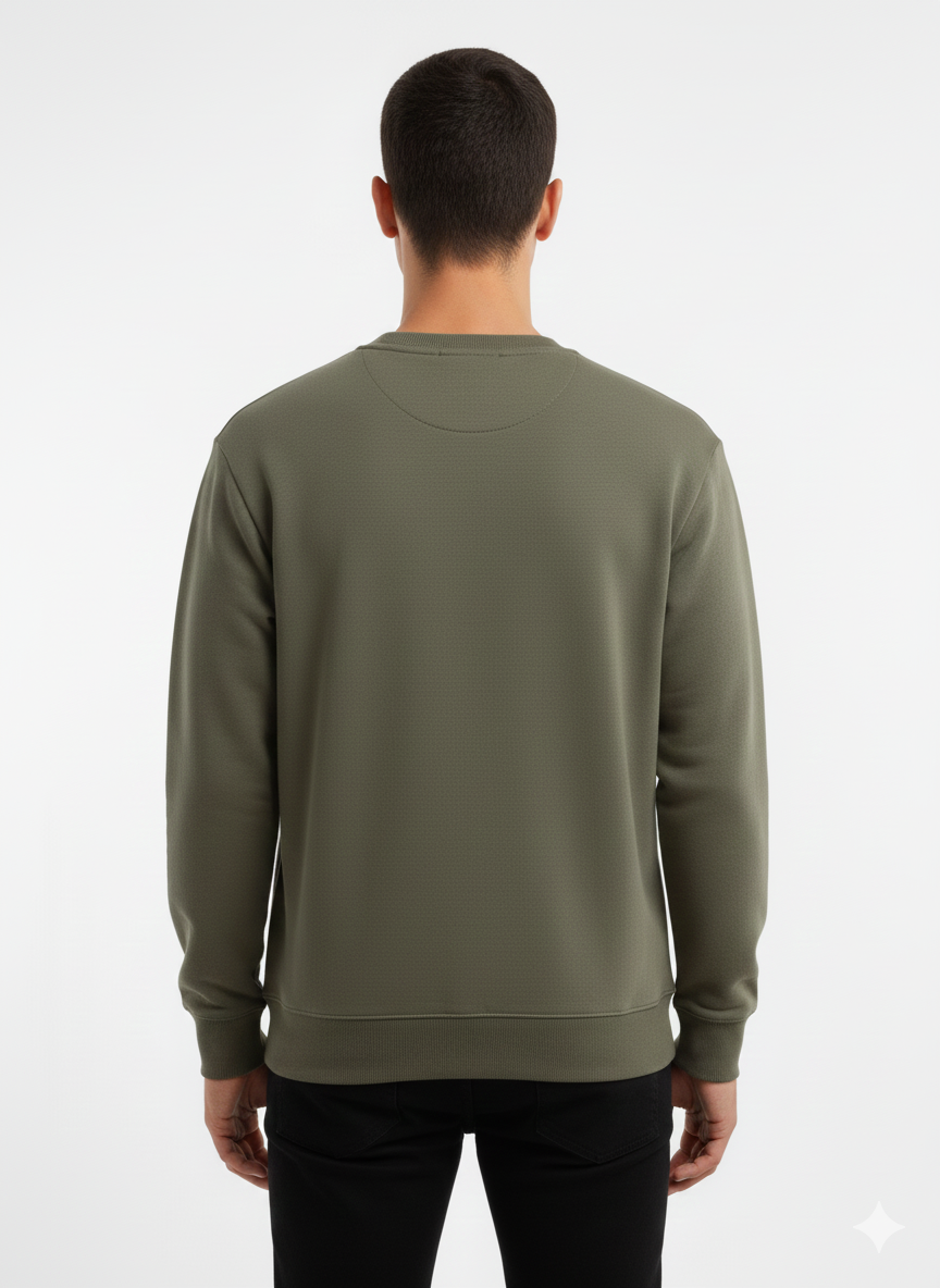 Real Man Premium Cotton Fleece Sweatshirt™  – Olive Green🌪️ | Ultra-Stretch & Minimalist No-String Design