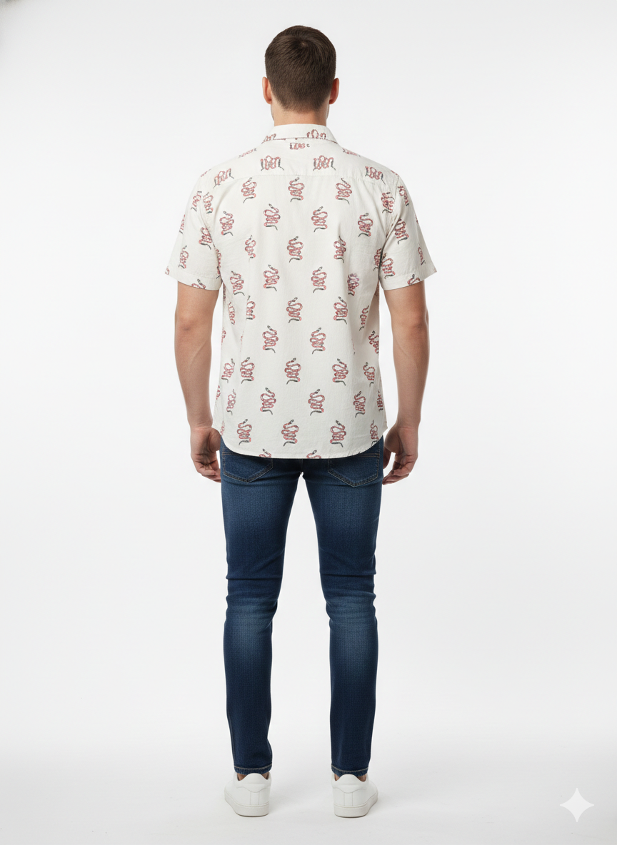 Authentic Vintage Creative Destruction "Desert Serpent" Red Snake Print Casual Shirt