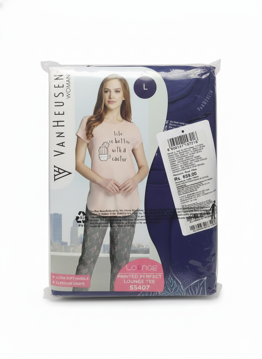 Van Heusen Woman Royal Blue Printed Lounge Tee 🌸 | Ultra-Soft Cotton Modal T-Shirt | Style #55407