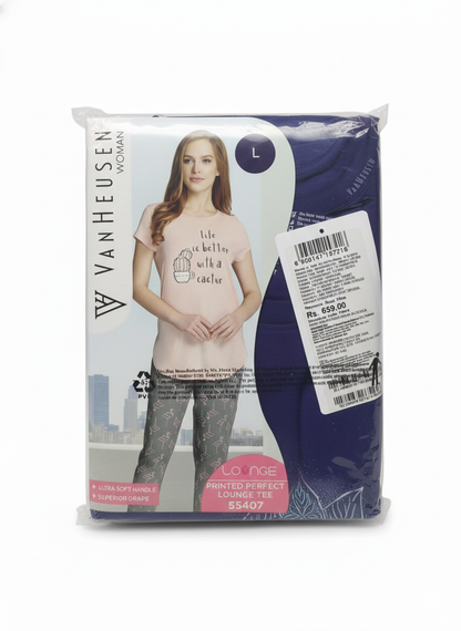 Van Heusen Woman Royal Blue Printed Lounge Tee 🌸 | Ultra-Soft Cotton Modal T-Shirt | Style #55407