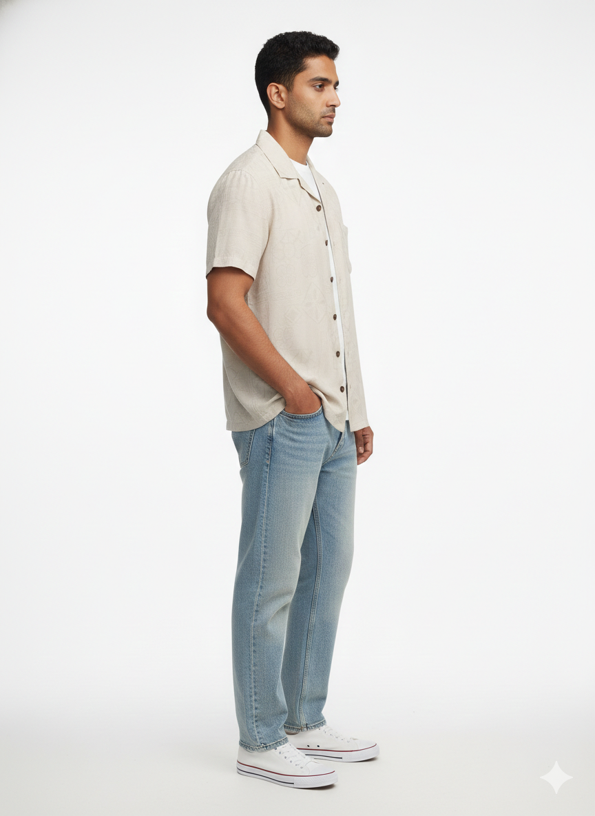 Authentic Vintage Havana Jack's Café "Island Breeze" Embossed Cream Silk-Blend Shirt