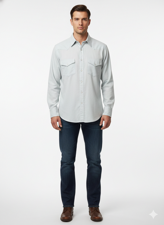 Authentic Vintage 7th Culture "Urban Utility" Powder Blue Double Pocket Shirt