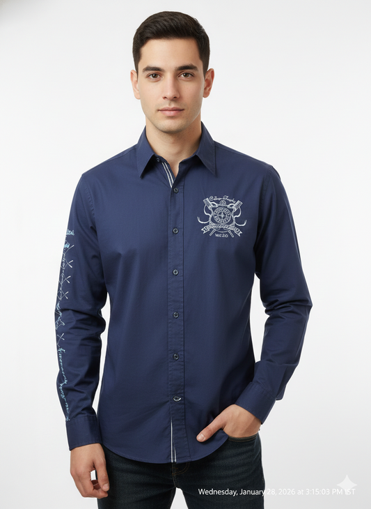 Authentic Vintage College Trophy "Naval Legend" Navy Blue Embroidered Shirt