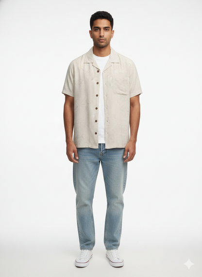 Authentic Vintage Havana Jack's Café "Island Breeze" Embossed Cream Silk-Blend Shirt