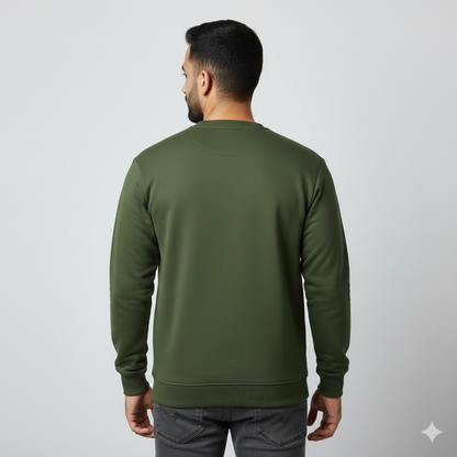 Real Man Premium Cotton Fleece Sweatshirt™  – Olive Green🌪️ | Ultra-Stretch & Minimalist No-String Design