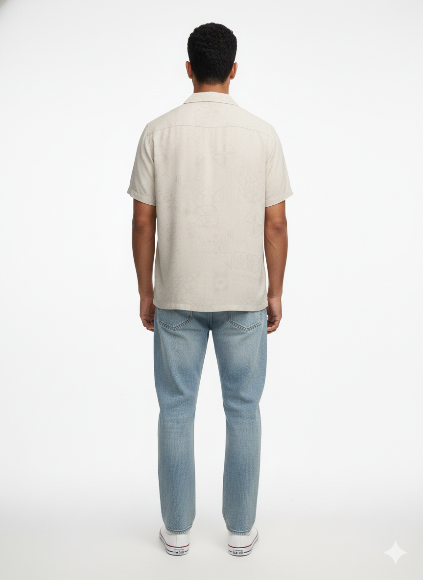 Authentic Vintage Havana Jack's Café "Island Breeze" Embossed Cream Silk-Blend Shirt