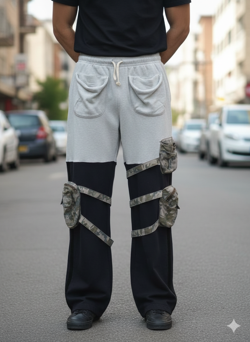 "MLNL Men's Dual-Tone Cargo Joggers | Black & Grey Streetwear Pants"