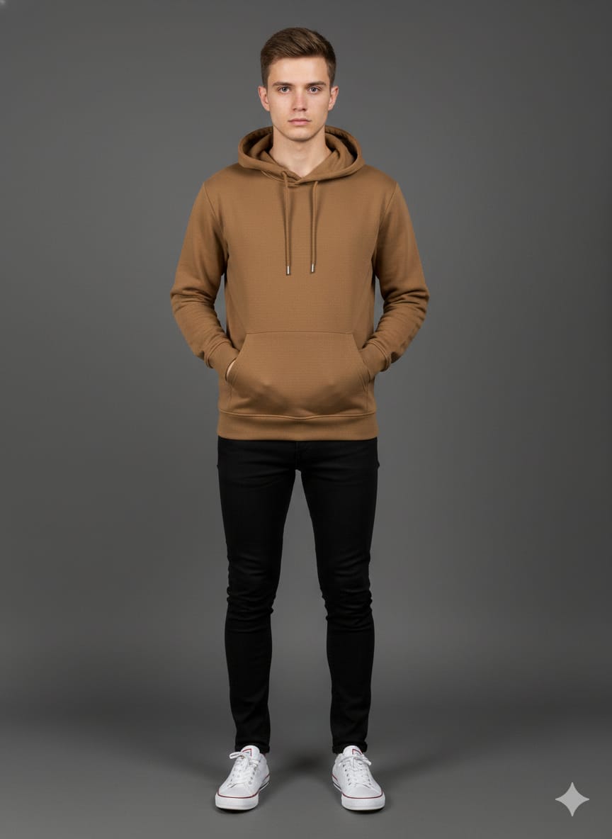 CAPS TREE Men’s Essential Comfort Hooded Sweatshirt – Earthy Tan (Cotton-Poly Blend)