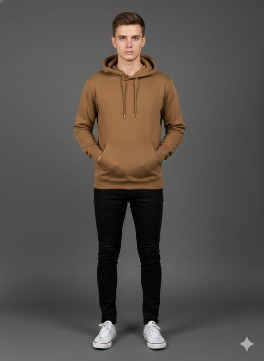 CAPS TREE Men’s Essential Comfort Hooded Sweatshirt – Earthy Tan (Cotton-Poly Blend)