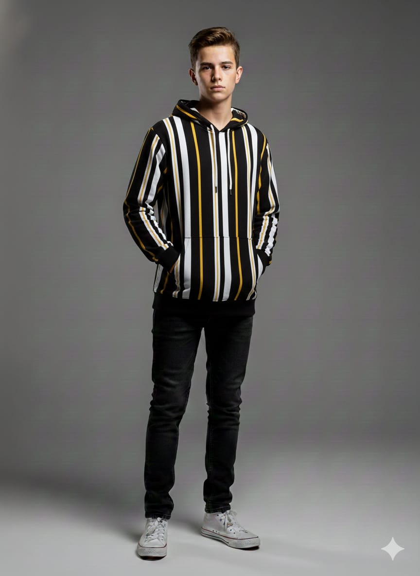 Premium Striped Urban Hoodie – Black & Gold Edition (by Ricky Singh)