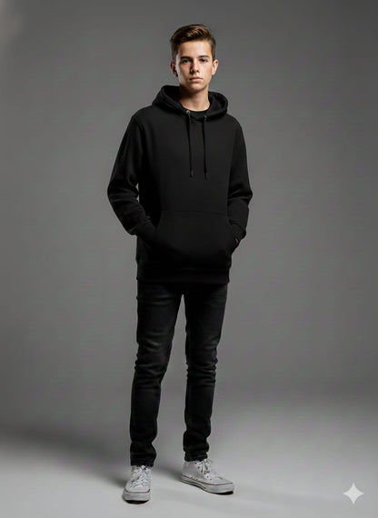 Title: Okayo Classic Essentials Hoodie – Jet Black / Urban Grey (Premium Export Surplus)