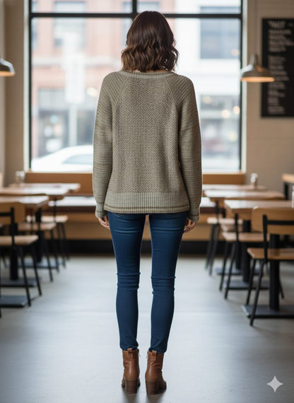 Free People Exclusive: Women's Textured Cable Knit Lace-Up Sweater - Olive Earth Tone