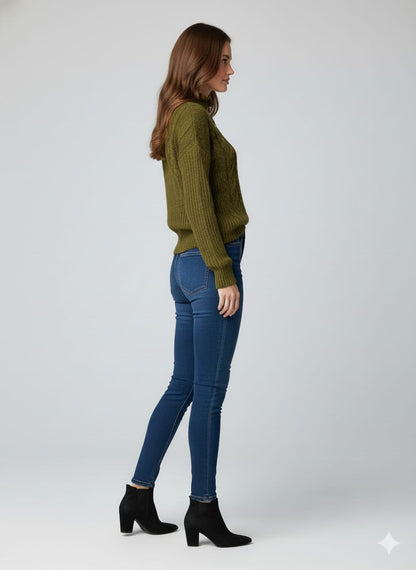 CAPSTREE Premium Olive Green Cable-Knit Henley Sweater - Boho Winter Edition