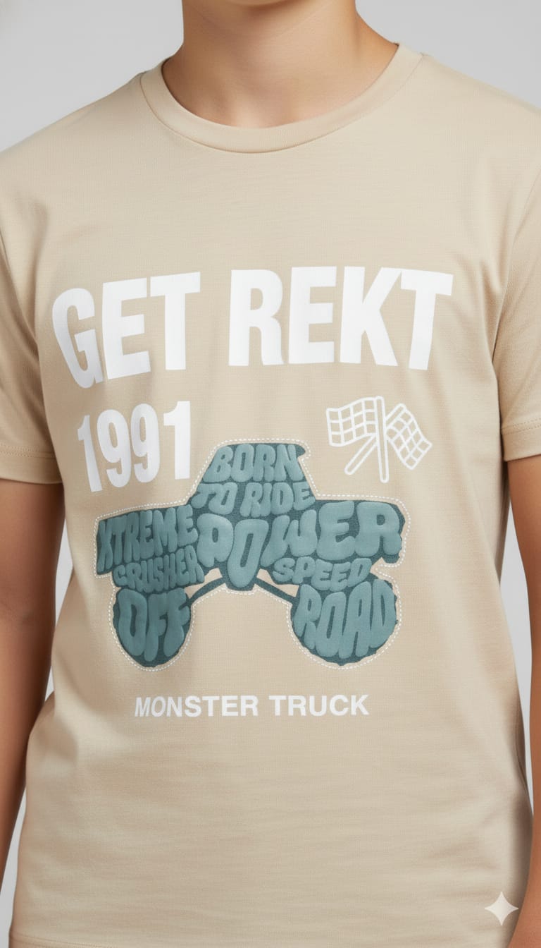 Eighty Eight Premium Beige "GET REKT" Monster Truck Graphic T-Shirt