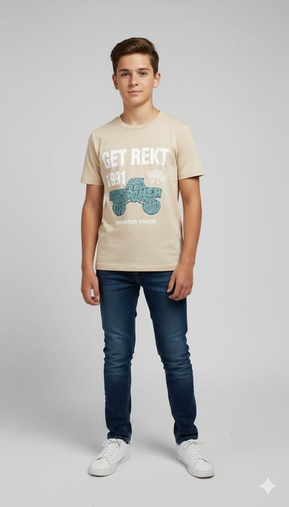 Eighty Eight Premium Beige "GET REKT" Monster Truck Graphic T-Shirt