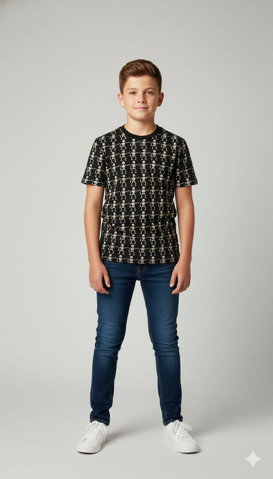 Eighty Eight Premium Black "Skeleton Squad" All-Over Graphic T-Shirt - Urban Streetwear Edition