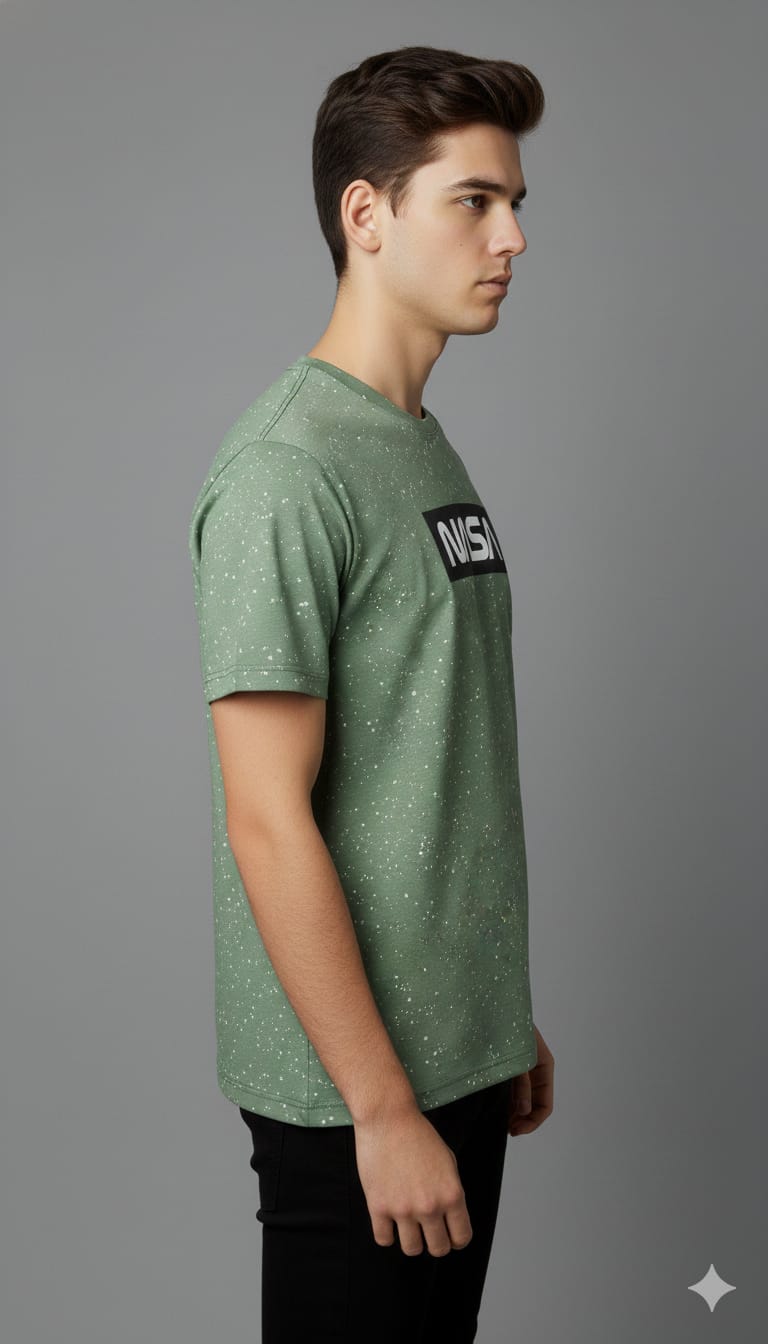 CAPSTREE Premium Men's NASA Printed Cotton T-Shirt - Sage Green Melange