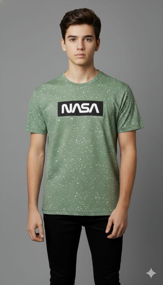 CAPSTREE Premium Men's NASA Printed Cotton T-Shirt - Sage Green Melange