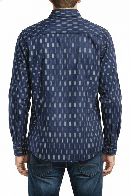 Authentic Vintage 21 Men "Azure Tribal" Geometric Ikat Print Cotton Shirt