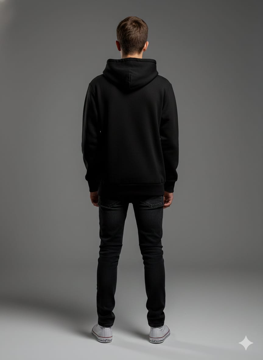 Title: Okayo Classic Essentials Hoodie – Jet Black / Urban Grey (Premium Export Surplus)
