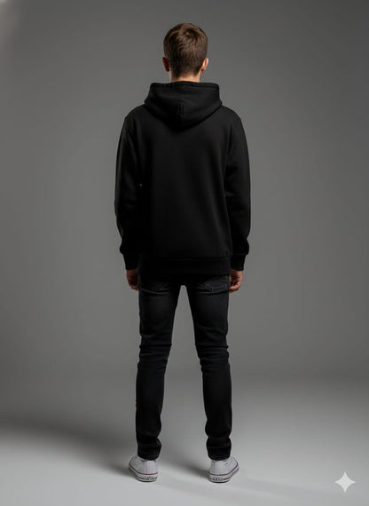 Title: Okayo Classic Essentials Hoodie – Jet Black / Urban Grey (Premium Export Surplus)