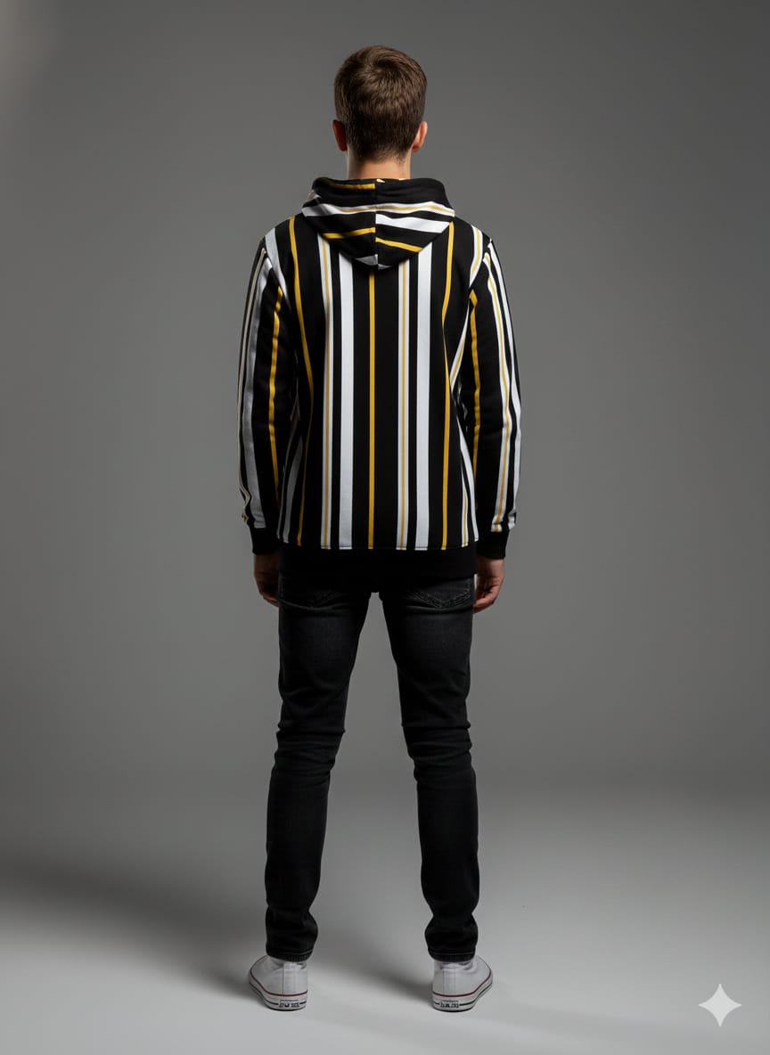 Premium Striped Urban Hoodie – Black & Gold Edition (by Ricky Singh)