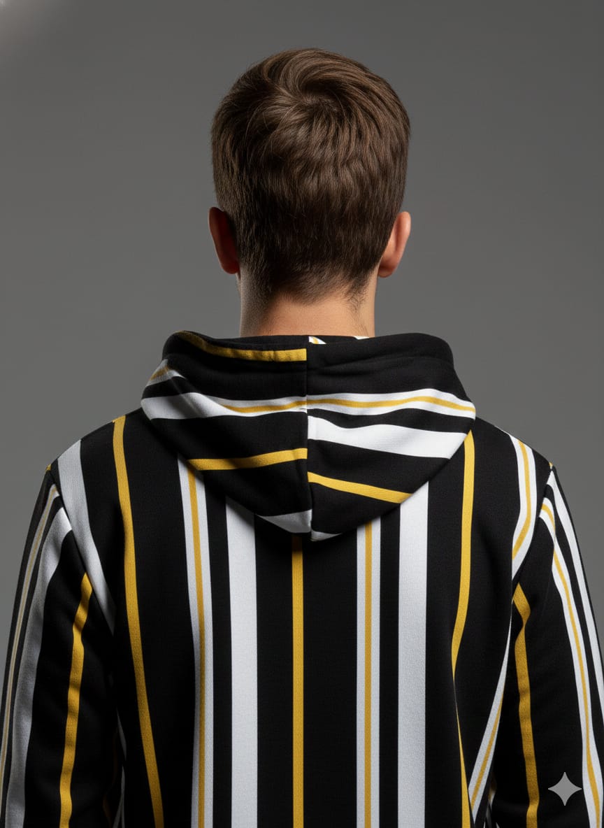 Premium Striped Urban Hoodie – Black & Gold Edition (by Ricky Singh)