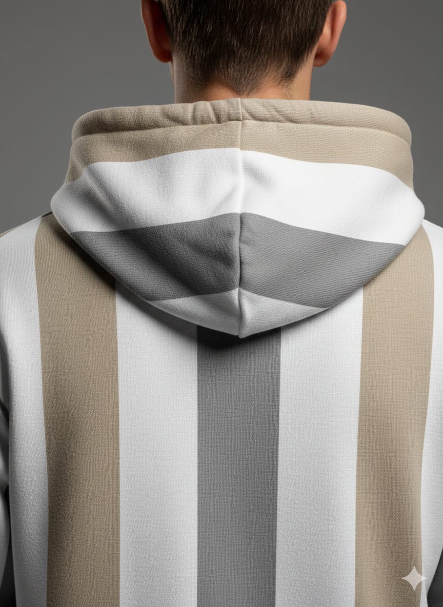 Denim flower by Ricky Singh Urban Striped Hoodie – Beige & Grey Edition (Premium Export Surplus