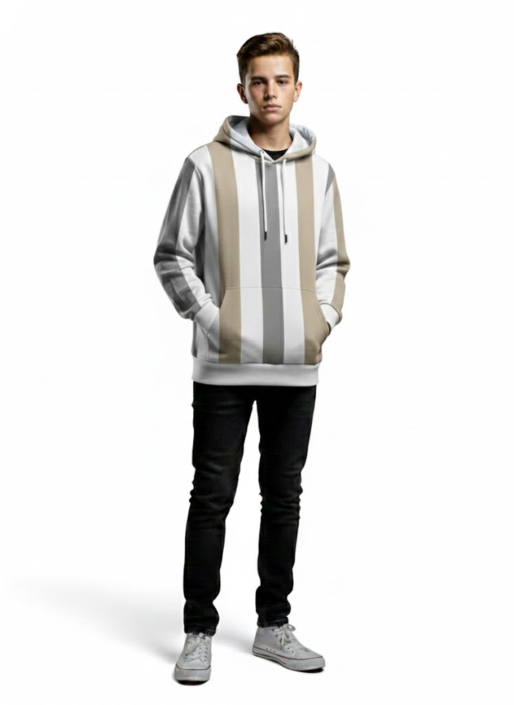 Denim flower by Ricky Singh Urban Striped Hoodie – Beige & Grey Edition (Premium Export Surplus