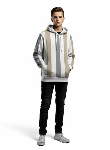 Denim flower by Ricky Singh Urban Striped Hoodie – Beige & Grey Edition (Premium Export Surplus