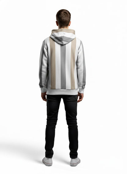 Denim flower by Ricky Singh Urban Striped Hoodie – Beige & Grey Edition (Premium Export Surplus