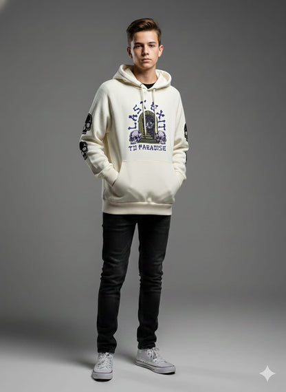 One Brand  Men’s "Last Exit to Paradise" Graphic Hoodie – Off-White (Premium Export Surplus)